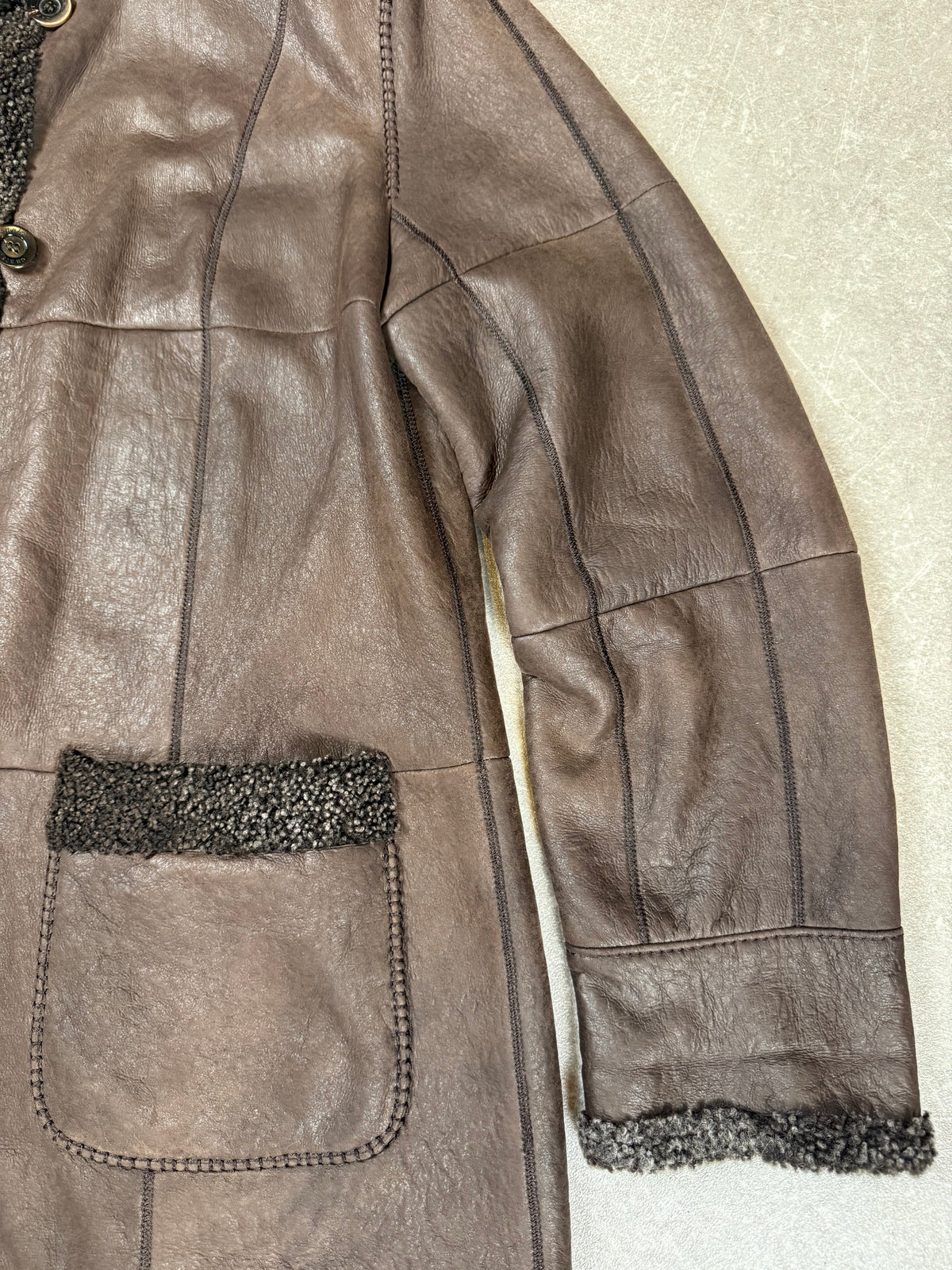 CHRIST Vintage Damen Lammfelljacke Braun – Echtleder Shearling Felljacke