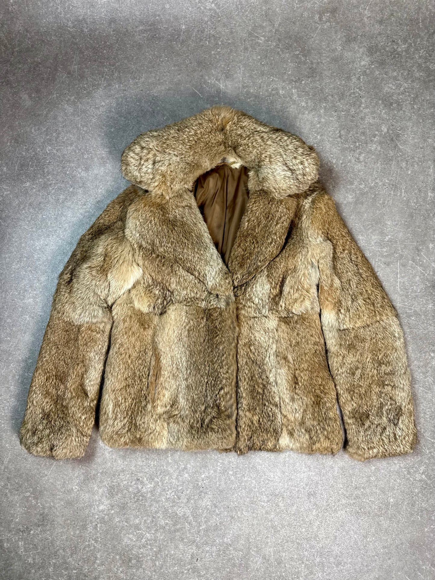 Vintage Kaninchen Pelzjacke Echtpelz Damen Grau Braun HEKA Gr. 38 Rabbit Fur Jacket