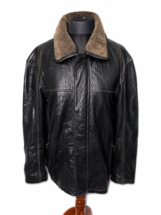 Engbers Lederjacke Herren Gr. 54 Braun Schwarz Echtleder Winterjacke mit abnehmbarem Fellkragen