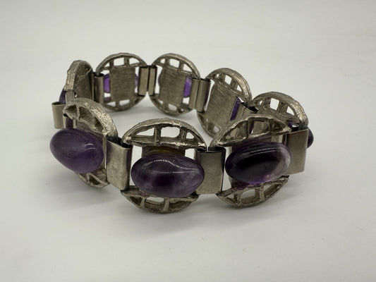 WUNDERSCHÖNES SKANDINAVISCHES AMETHYST STEIN GLIEDERARMBAND VERSILBERT