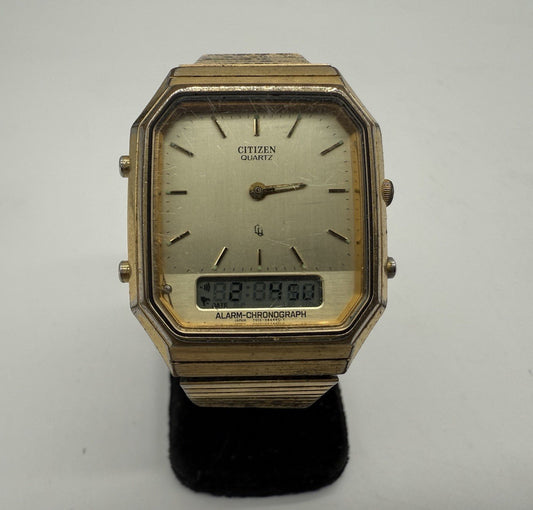 CITIZEN VINTAGE QUARTZ ALARM CHRONOGRAPH GOLD NEUE BATTERIE