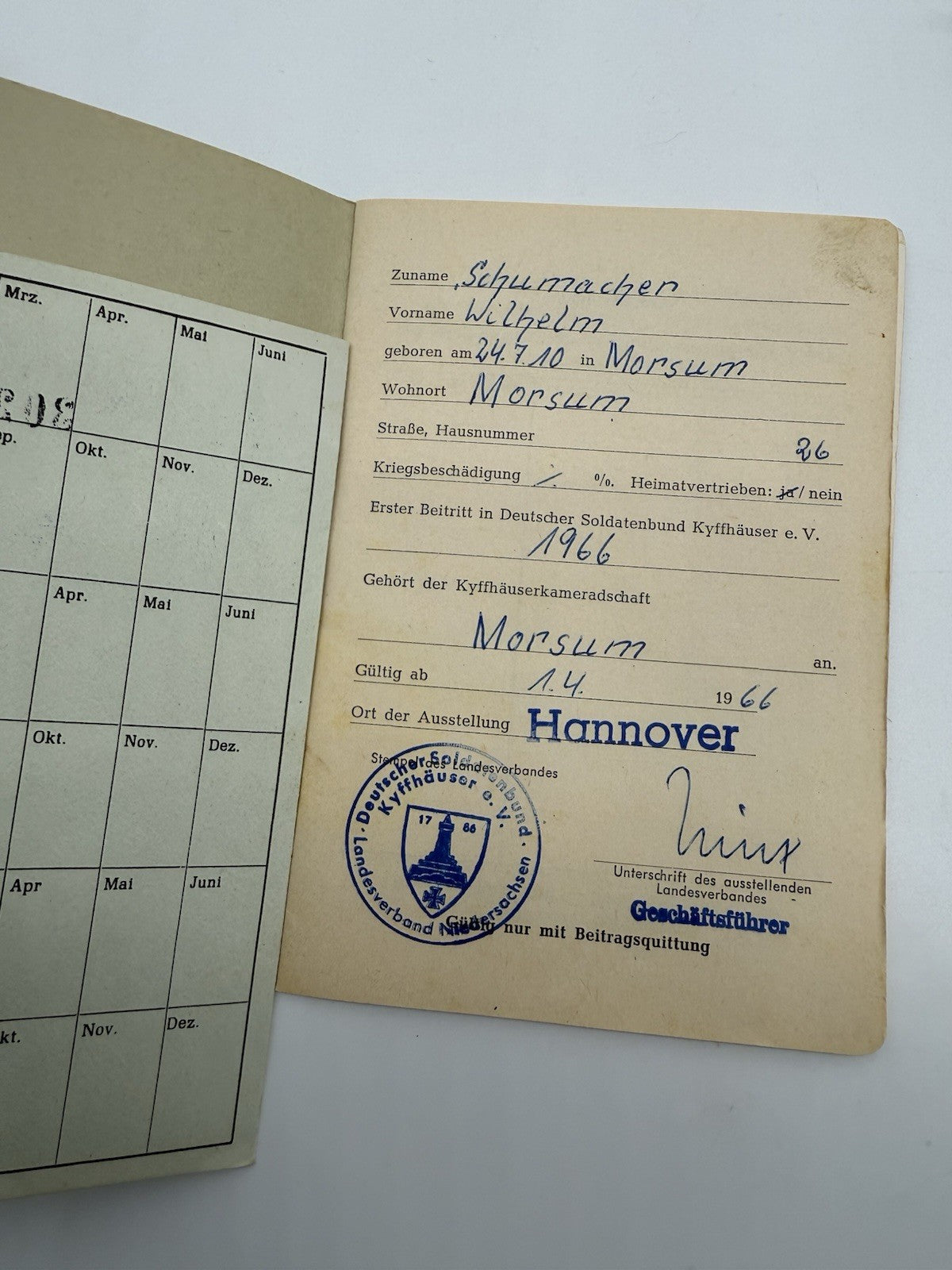 MITGLIEDSBUCH SOLDATENBUND KYFFHÄUSER MILITARIA