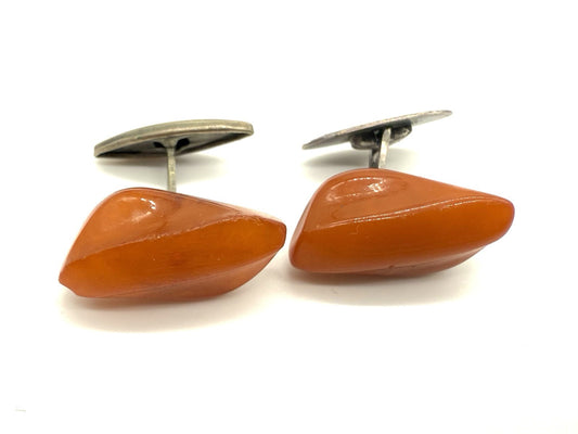 K25B25- BUTTERSCOTCH BERNSTEIN 830 SILBER ANTIKE MANSCHETTENKNÖPFE VINTAGE